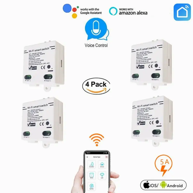 

2022 Mini EWelink умный дом WiFi беспроводной огнестойкий ABS коммутационный модуль APP Control совместимый с Amazon Echo Google Home