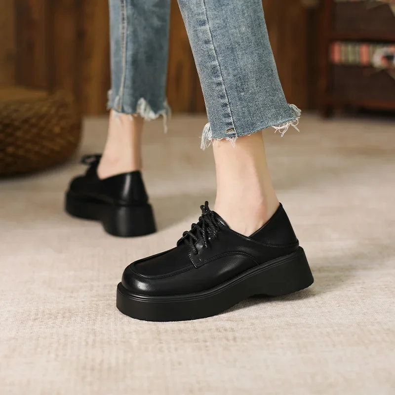 

Туфли женские кожаные в стиле ретро, маленький размер, платформа, на шнуровке, лоферы, обувь для весны