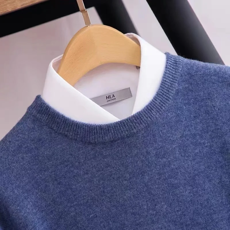 

Zocept 100% Merino Wool Sweater Men's Round Neck Thickened Tops Autumn Winter New Soft Warm Casual Solid Color Knitted Pullover