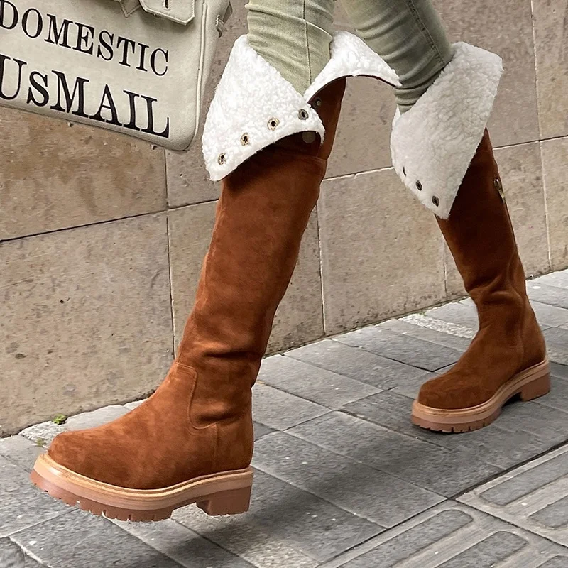 

Women Knee- High Boots Side Zippers Simple Stretch Suede Shoes Woman Warm Winter Boots Elegant Ladies Fashin Shoes