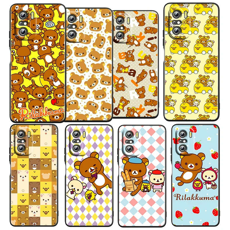 

Anime Rilakkuma Cute For Xiaomi Redmi K50 K40 Gaming K30 K20 Pro 5G 10X 9T 9C 9A TPU Soft Silicone Black Phone Case Fundas Coque