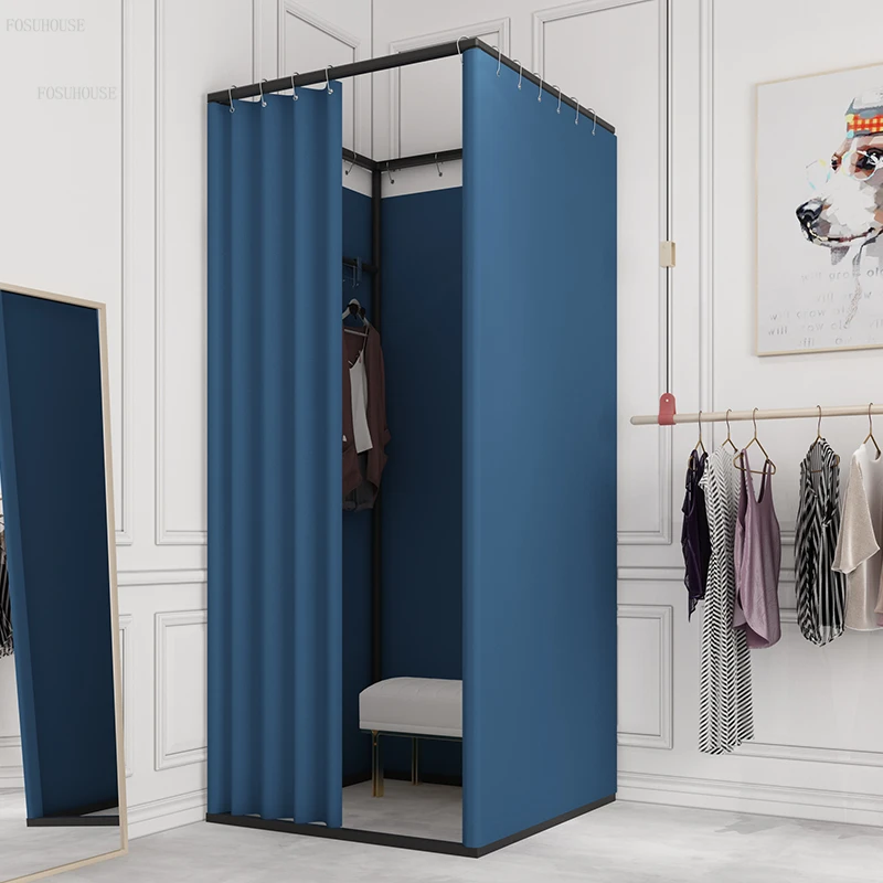 

Temporary Movable Fitting Room Storage Racks Clothing Store Floor-standing Portable Folding Dressing Room Display Rack Curtain