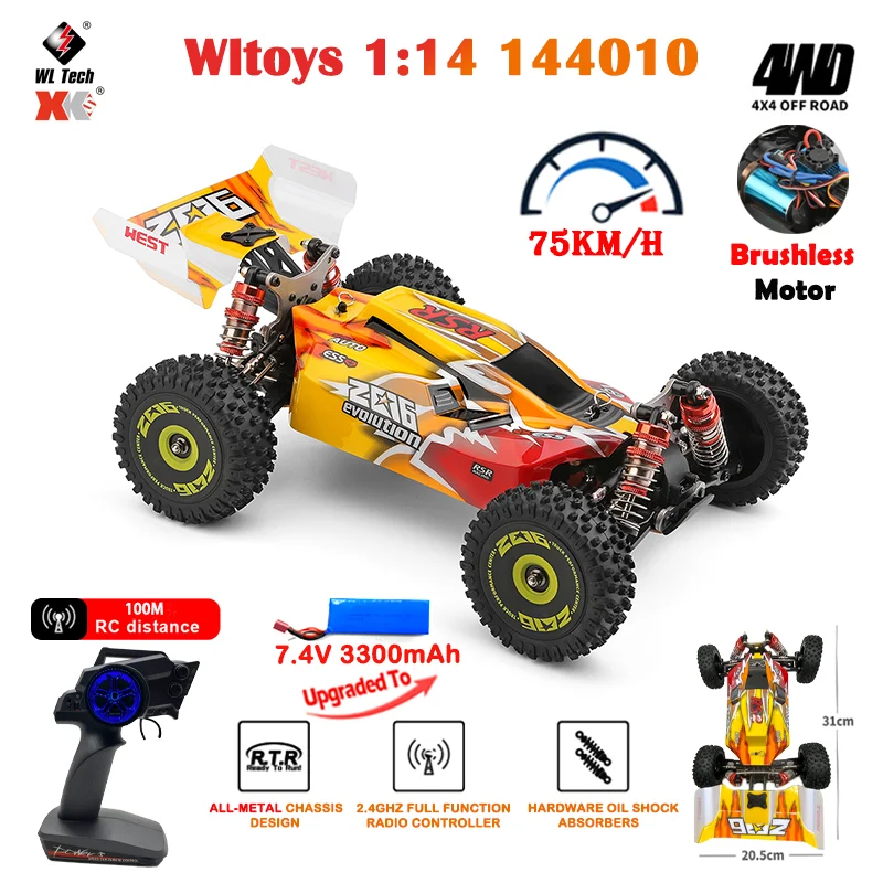 

WLtoys 144010 Радиоуправляемый автомобиль бесщеточный 1:14 75 км/ч высокоскоростной металлический привод 4WD внедорожник 2,4G передатчик 1/14 Радиоупра...