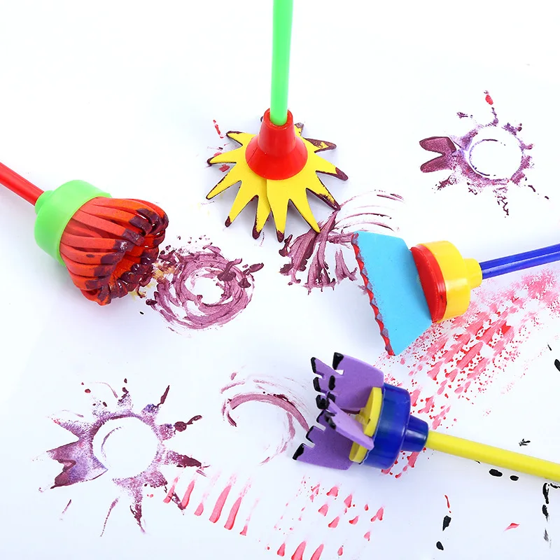 

4 Pcs/set Children DIY Flower Graffiti Sponge Brushes Seal Painting Tools Creative Funny Drawing Toys Art Supplies