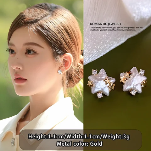 Серьги-гвоздики Taoya с жемчугом и пентаграммой