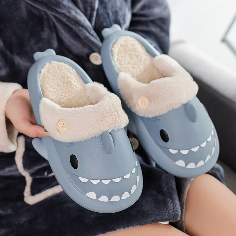 

Shark Cotton Slippers 2023 New Autumn/Winter Cotton Slippers Ladies Cotton Shoes For Men And Women Parent-child Home Slippers