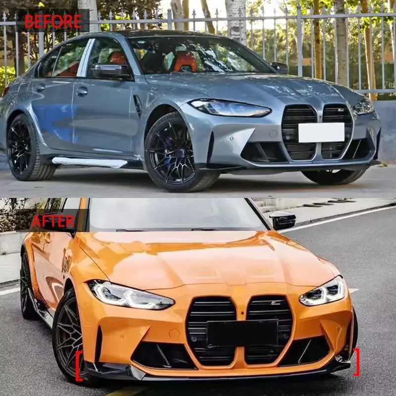 Фото 3 шт. от 2021 до 2024 для BMW G80 M3 G82 G83 M4, передний бампер, спойлер, нижнее лезвие сплиттера, защитный комплект кузова, глянцевый черный ABS №3