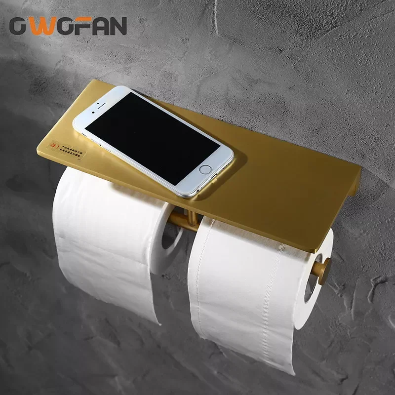 

New Toilet Paper Holder, Roll Holder, Dispenser, Brush Solid Brass Gold Bathroom Accessories Holder A08-643
