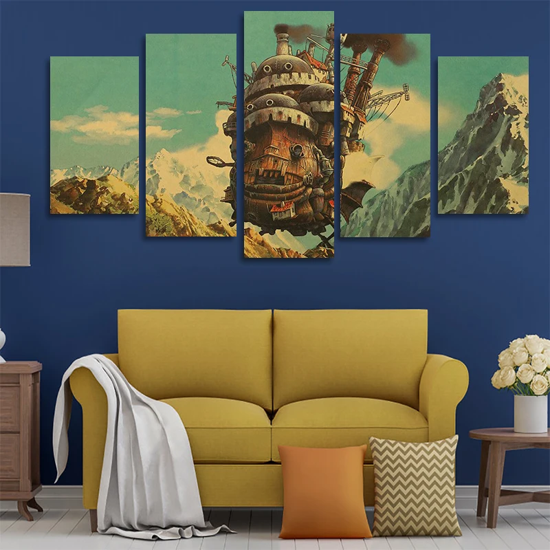 

Hayao Miyazaki Sky Castle Kraft Anime Paper 5 Pieces Posters Wall Decor Paintings Household Supplies