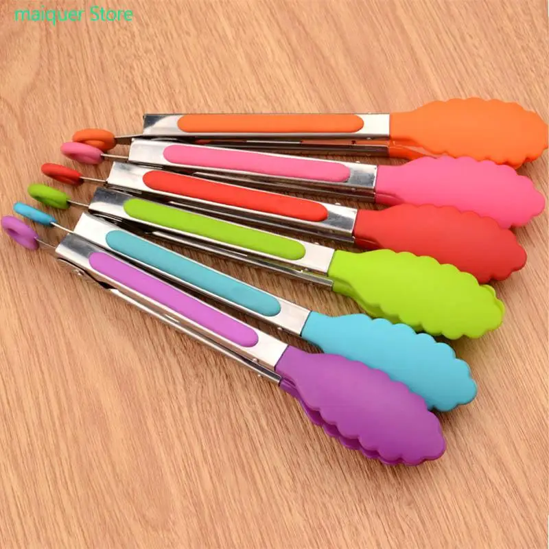 

Stainless Steel Handle Cooking Tools Kitchen Gadgets Silicone 8 Inch 1 PC Food Clip Food Grade BBQ Tongs
