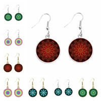 hip hop style fashion 20mm glass cabochon ear hook earrings kaleidoscope mandala pattern womens earrings gift jewelry