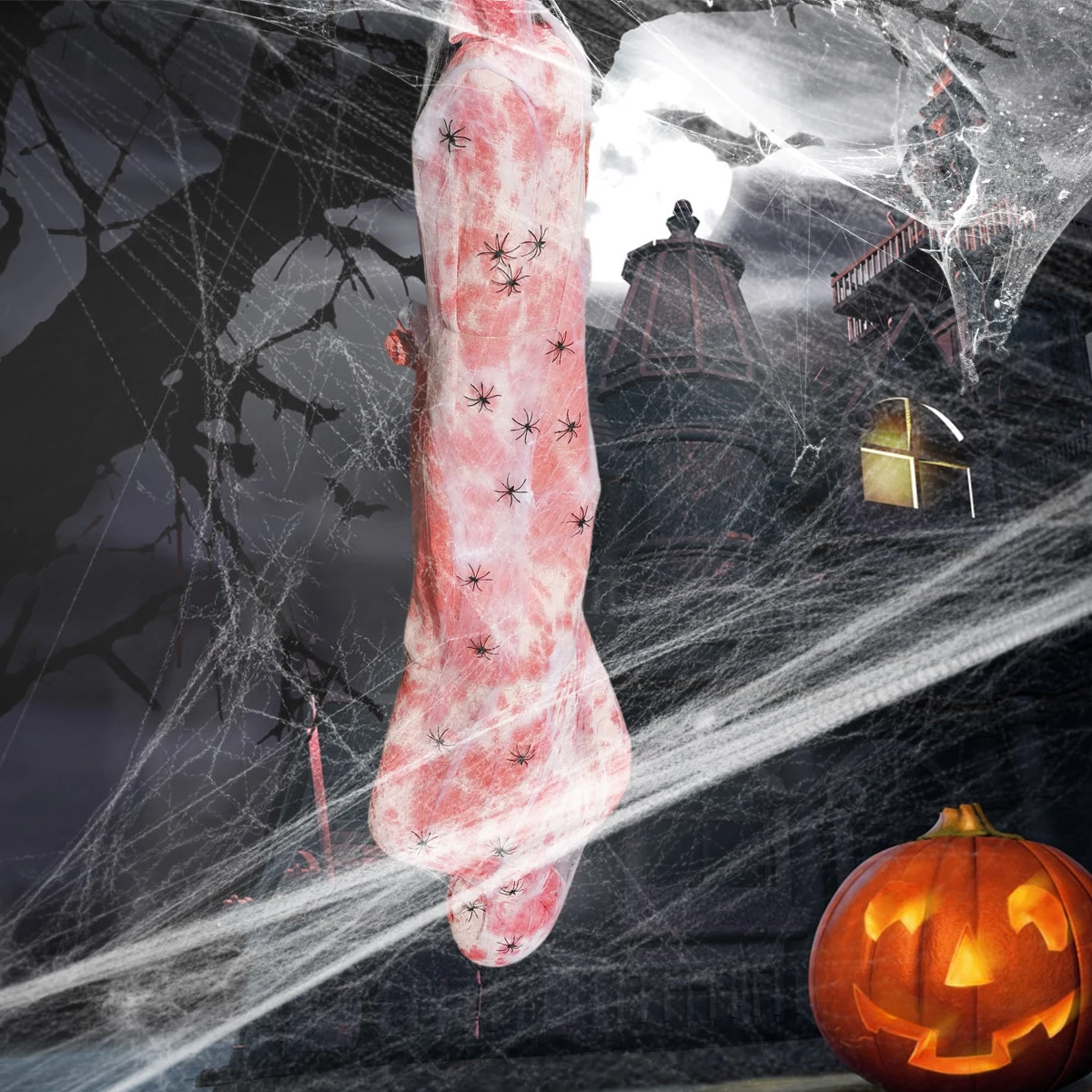 

Halloween Hanging Corpse 59 Inch Halloween Dead Victim Props Inflatable Hanging Corpses Covered with Spider Cobweb Scary Corpses