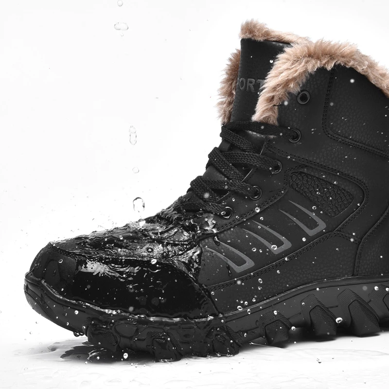 

Non-slip Brand Men Winter Snow Boots Waterproof Leather Sneakers Super Warm Men's Boots Outdoor Male Hiking Boots Work Shoes