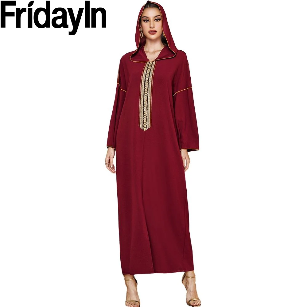 Fridayin Рамадан Красный Кафтан абайя Саудовская Аравия Дубай Вышивка мусульманское длинное платье Abaya s для женщин Кафтан халат Женское
