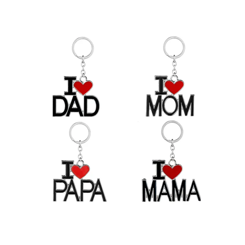

1Pcs Letters I Love MOM&DAD&PAPA&MAMA Heart-Shaped Keychain Personality Unisex Metal Key Chain Parent Jewelry Gifts Supplies
