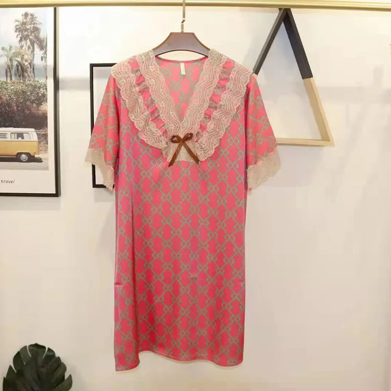 Nightdress Women's Summer New Cool Short-sleeved Cartoon Printed Pajamas Plus Size Home Service Comfortable and Casual Nightwear