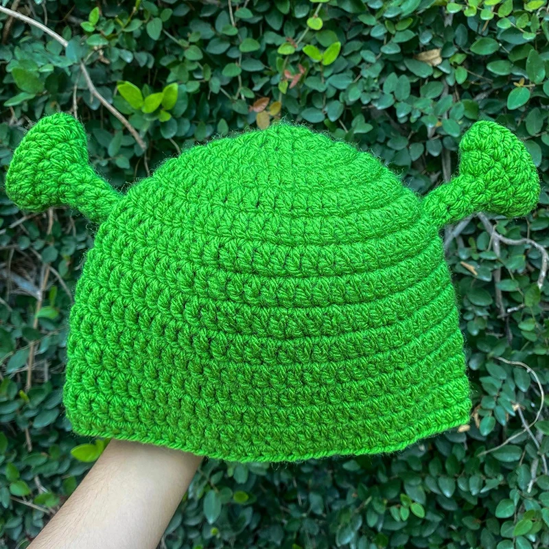 

Unisex Balaclava Monster Shrek Hat Wool Winter Knitted Beanie Cap Green Party Funny Skullies Bonnet for Women Men Pure Handmade