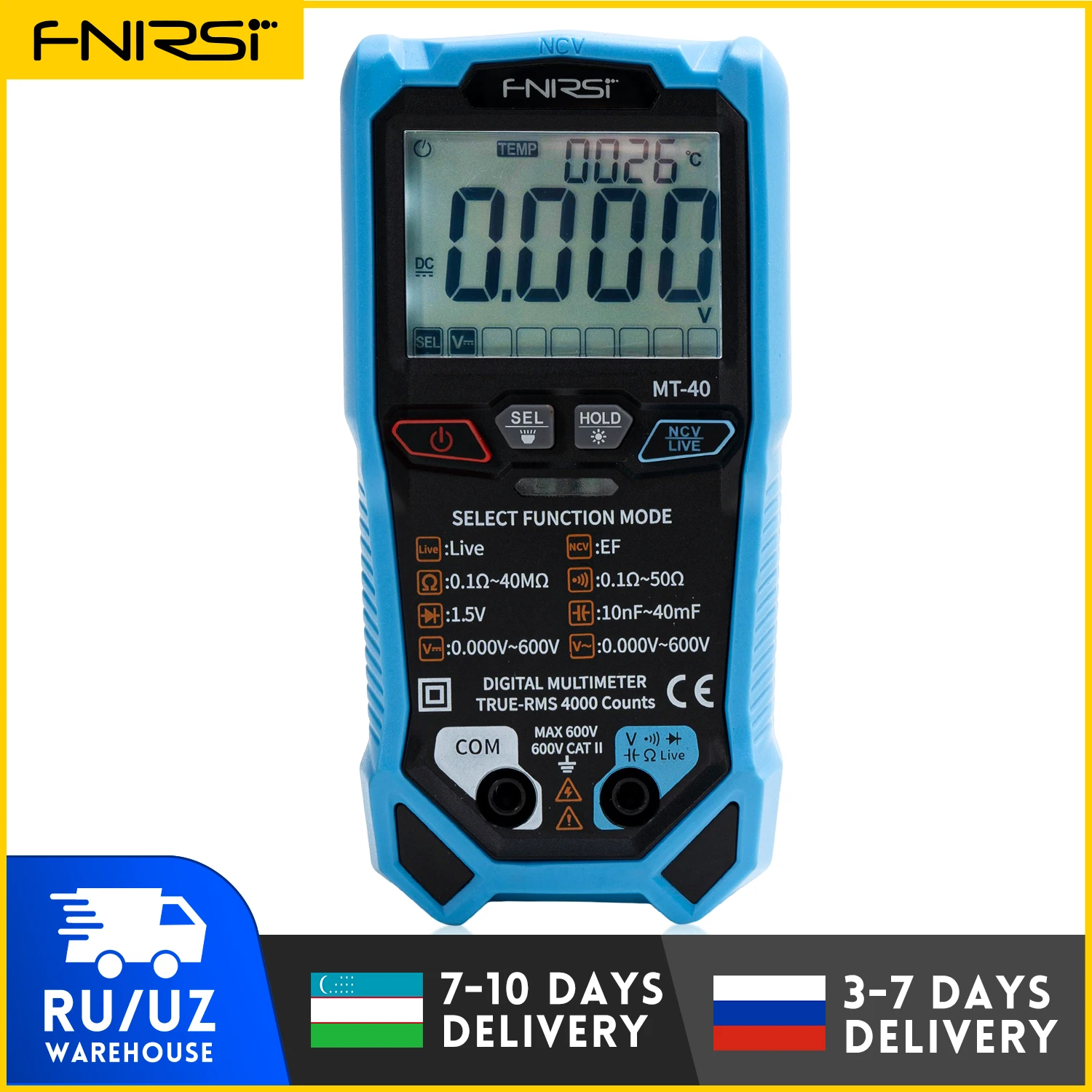 

FNIRSI MT-40 Портативный мультиметр 4000 отсчётов, авто диапазон, AC/DC 600В, NCV