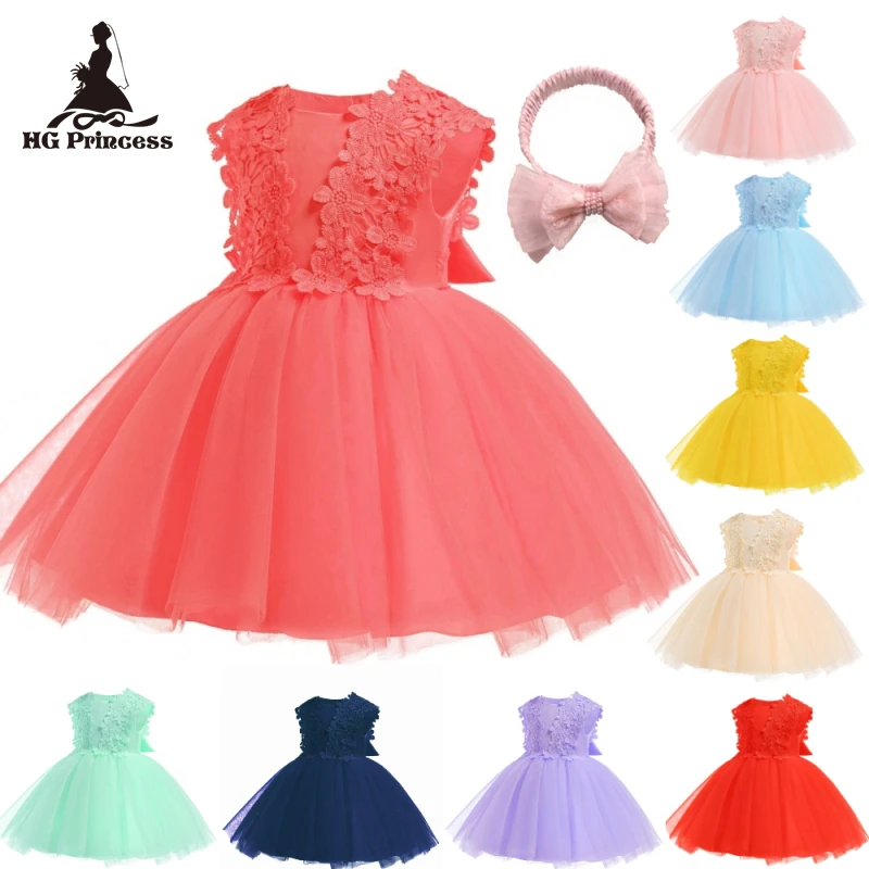 

Hot Sales 3M-18M Newborn Infant Party Dresses 2023 New Arrival Pink Baby Dress For 1 Year Girl Birthday Toddler Christening Gown