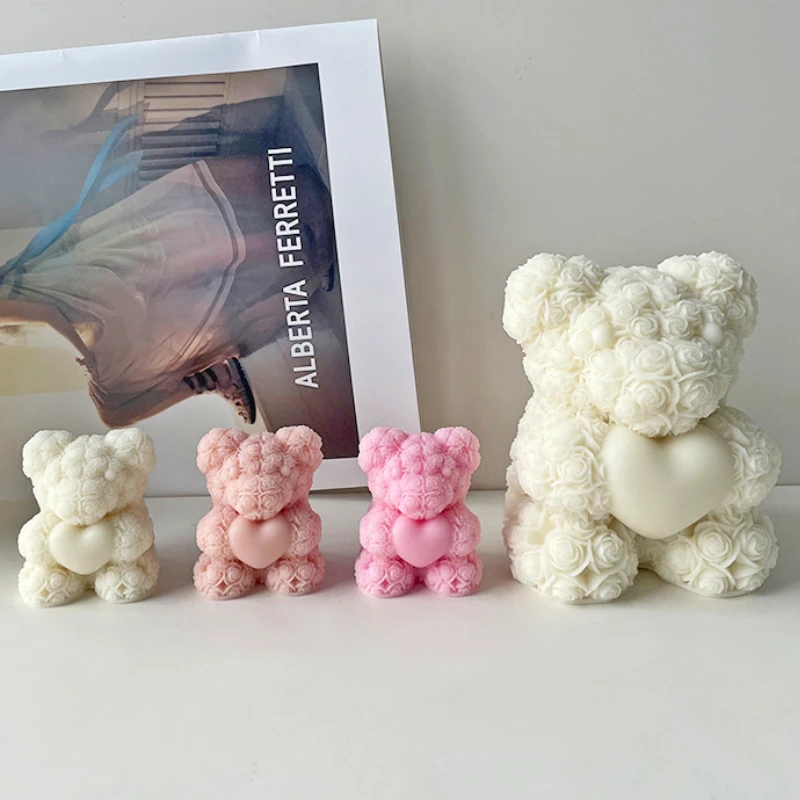 

3D Rose Bear Candle Molds,Valentine's Day Silicone Molds,DIY Rose Teddy Bear Candle Gifts Making Wax Ceramic Clay Birthday Gift
