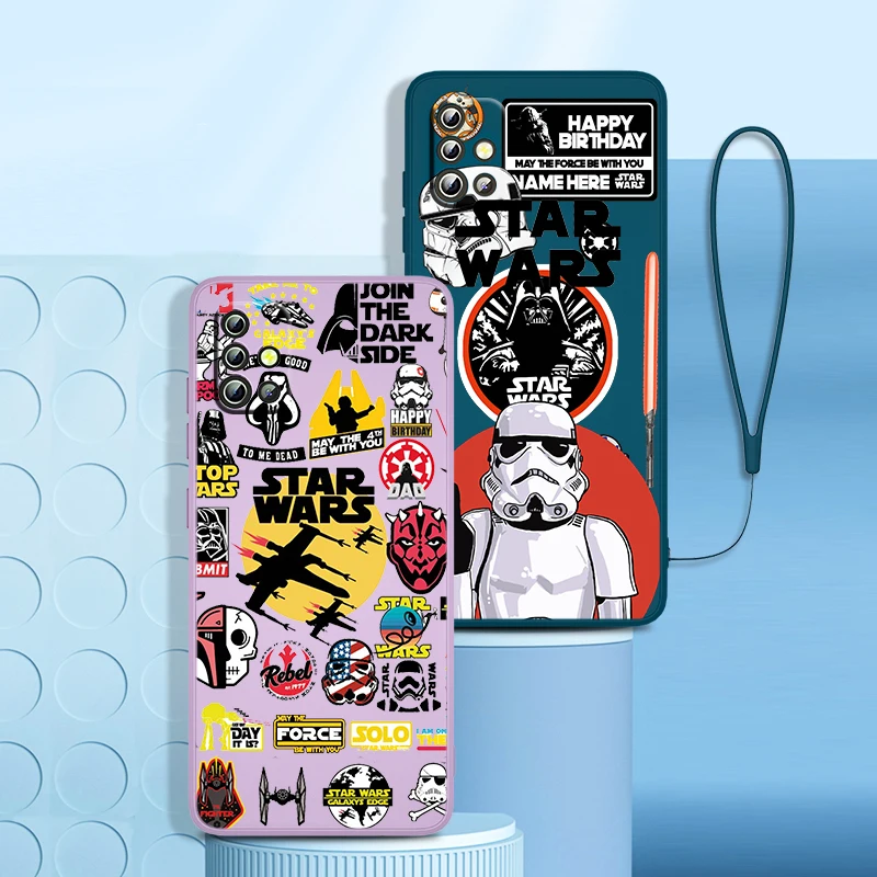

Fashion Knight Star Wars Phone Case For Samsung A73 A71 A53 A51 A23 A21S A52 A32 A22 A13 A12 A50 A30 A20 A03S Liquid Rope