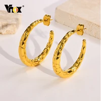 vnox chic hoop earrings for women girls gift jewelrygold color stainless steel snake pattern ear clip brinco feminino