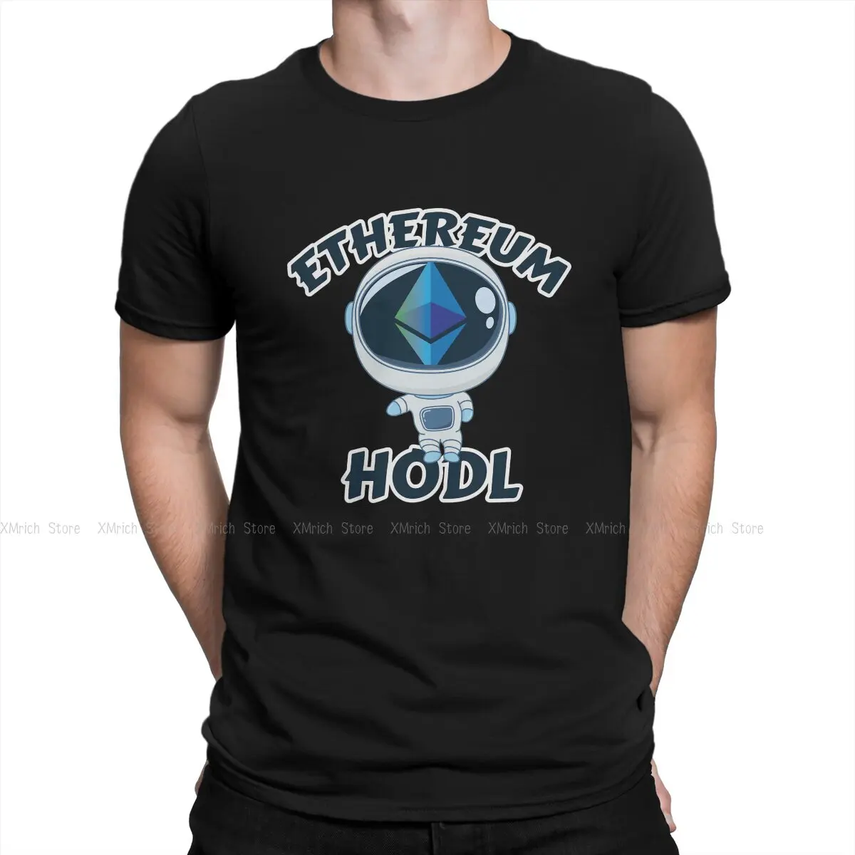 

Big Head Moon Man T-Shirts for Men Ethereum Ether ETH Blockchain Cryptocurrency Vintage 100% Cotton Tees O Neck T Shirt