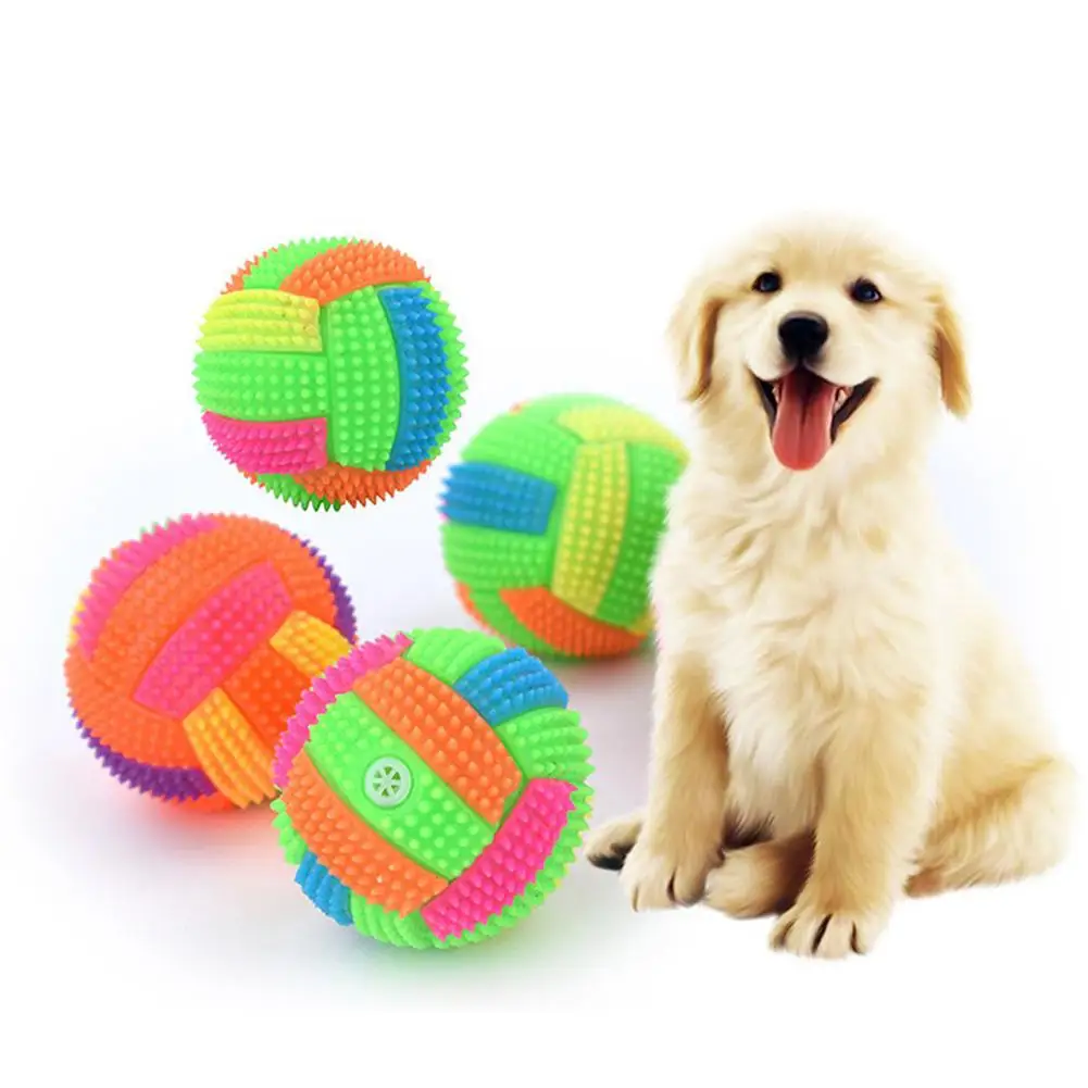 

6cm Pet Dog Rubber Volleyball Ball Flashing Interactive Elasticity Ball Chew Toys Iq Training Toys (random Color)