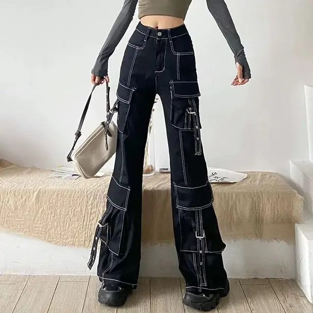 Cargo Pants Women Clothing High Street Vintage Multi Pocket Baggy Jeans Women Casual Straight All Match High Waisted Jeans Woman 3