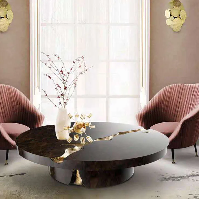 

Italian Nordic Style Stainless Steel Round Coffee Table Creative Marble Villa Coffee Table Large Apartment
