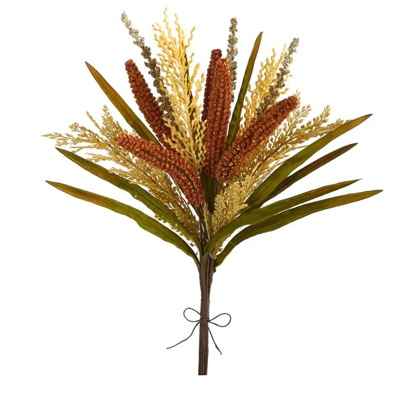 

Stylish Orange Artificial Sorghum Harvest Bush Flower Set of 3 – Home Decoration Accent for Garden and Special Occasions.