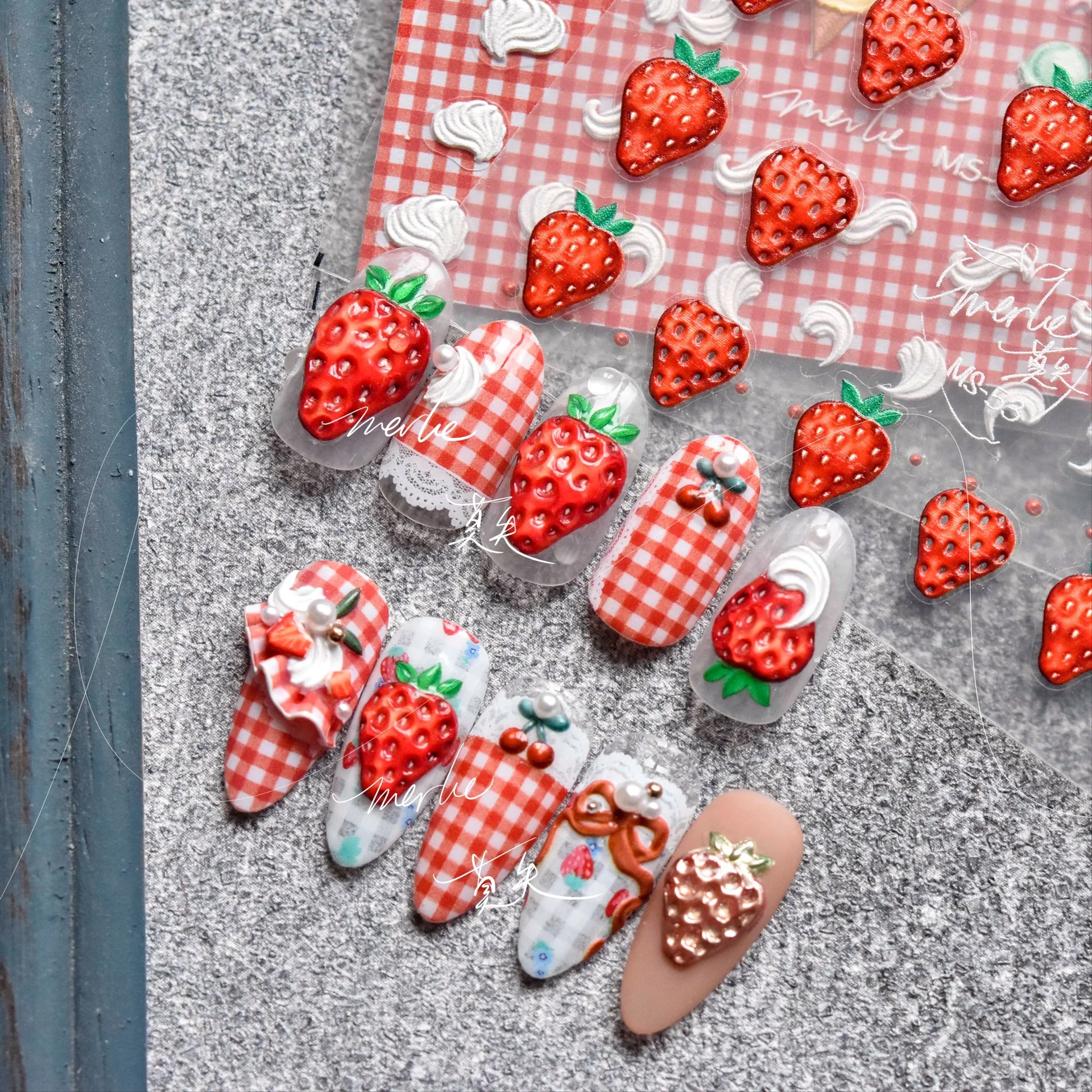

New Craft Sticker 5D Three-dimensional Nail Art Sticker Fruit Strawberry Ice Cream Lattice Nail Art Decoration