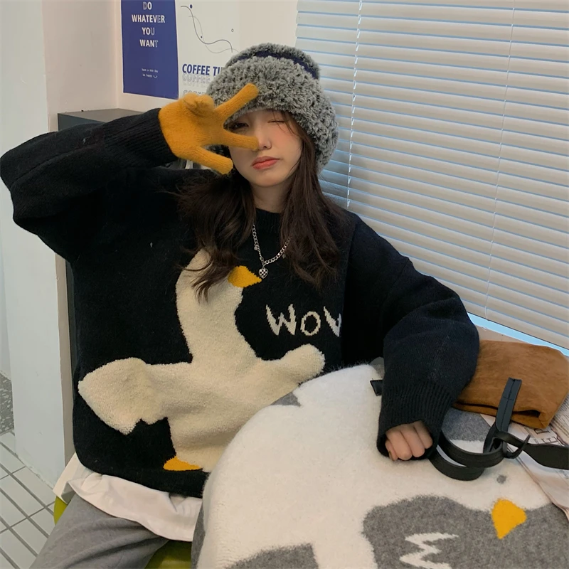 

Fashion Sweater Coat Women's Thick Autumn Winter 2022 New Loose Big White Goose Thickened Pullover Long Sleeves Sweater Knit