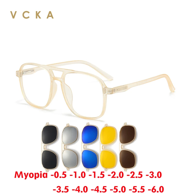 

Мужские и женские очки для близорукости VCKA, поляризационные Оптические солнцезащитные очки 6 в 1 с магнитной застежкой по рецепту, оправа для очков от-0,5 до-6,0