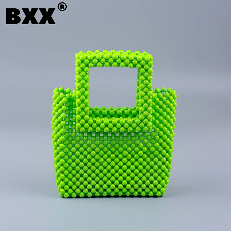 

[BXX] Simply Solid Color Hand Woven Bead Handbags For Women 2023 Summer New Fashion Casual High Quality Vacation Bags GF3209