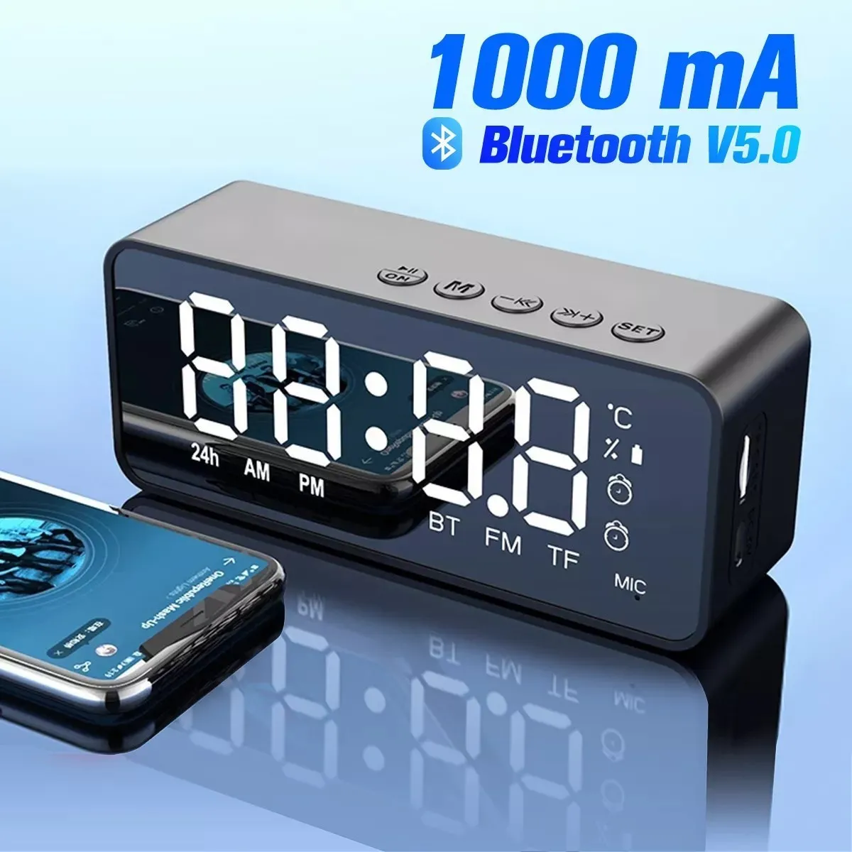

2023 New Wireless Bluetooth Speaker FM Radio Sound Box Desktop Alarm Clock Subwoofer Music Player TF Card Bass Speaker Boom Sale