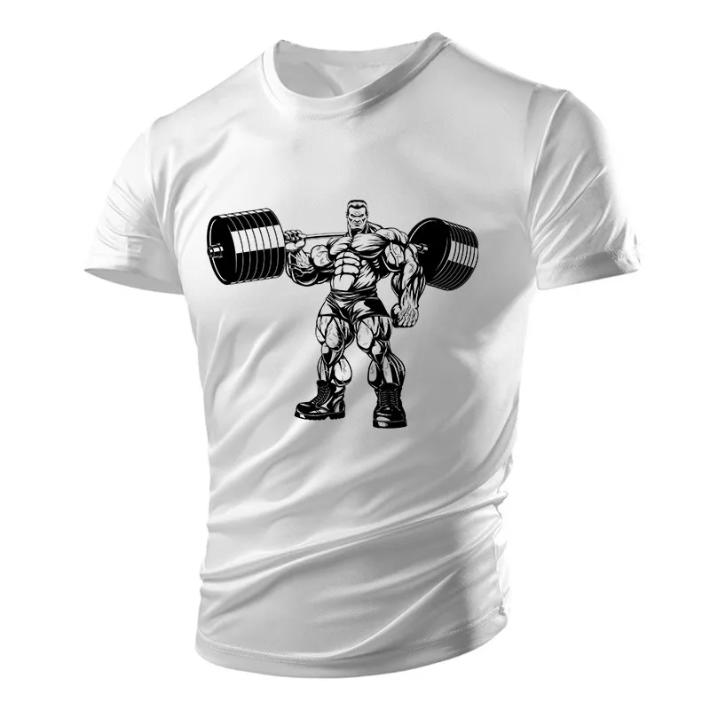 

New Summer Gym Sweatshirt Weightlifting Dumbbell Fun Pattern Men's Women's T-shirt Breathable Lightweight Top Running Quick Dry