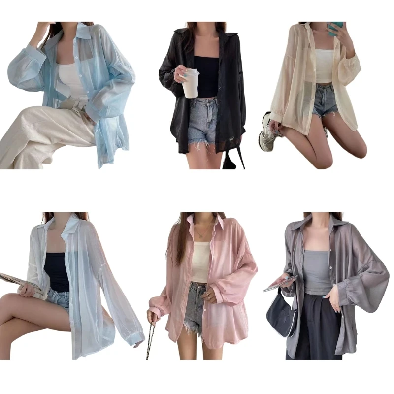 

Женские летние тонкие кардиганы, топы, женская прозрачная рубашка, солнцезащитные очки, верхняя одежда, прямая поставка
