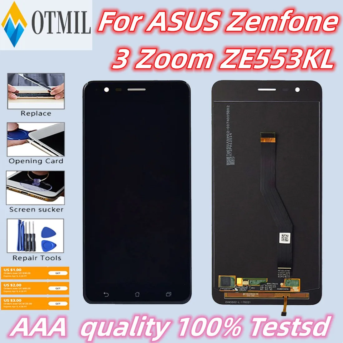 ЖК-дисплей 5,5 дюйма Super AMOLED для ASUS Zenfone 3 Zoom ZE553KL, сенсорный экран с рамкой и дигитайзером для ASUS ZE553KL, ЖК-дисплей