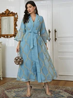 toleen women casual elegant maxi long dresses 2022 summer v neck flare sleeve muslim turkish evening party festival robe vestido