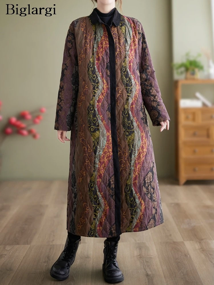 Стеганое хлопковое осенне-зимнее длинное пальто женские куртки в полоску с