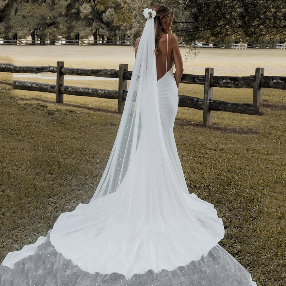 

2022 Aviana Mermaid Spaghetti Straps Wedding Dress For Women Backless Sweetheart Stain Court Train Bridal Gown Vestido De Novia