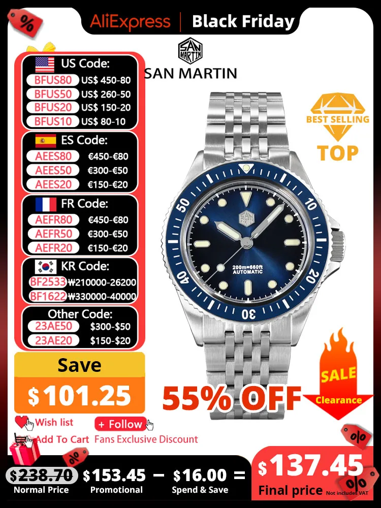 

San Martin 38mm Dive Watch Miyota 8215 Original Design Bracelet Fashion Sport Style Automatic Mechanical Watches Sapphire 20Bar