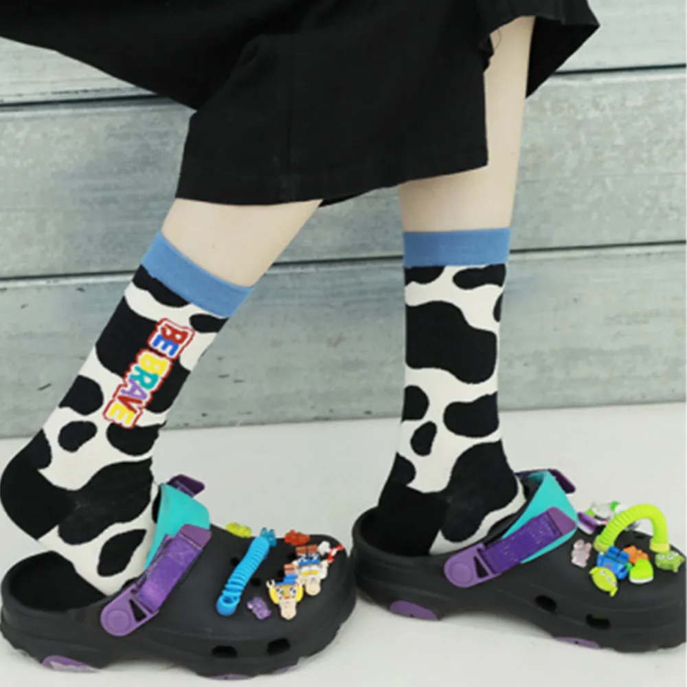 

Women Funny Socks Cow Spot Pattern Cartoon Printed Cute Socks Harajuku Middle Tubes Kwaii Female Ladies Funny Sock Streetwear