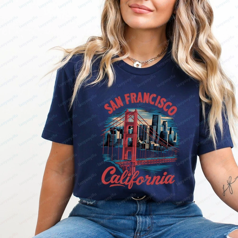 Фото Хлопковая футболка San Francisco Golden Gate: винтажная калифорнийская уличная одежда, модный летний подарок для женщин №4