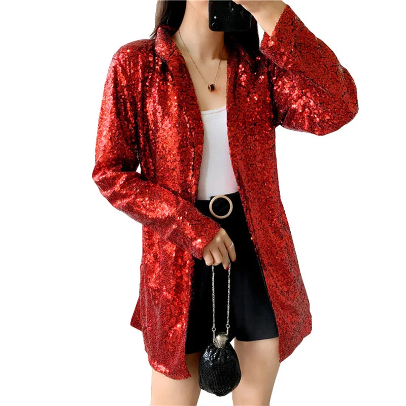 

2023 New Women Spring Autumn Suit Fashion Goddess Sequined Slim All-match Top Female Small Blazer Sequin Cardigan Coat OK1340
