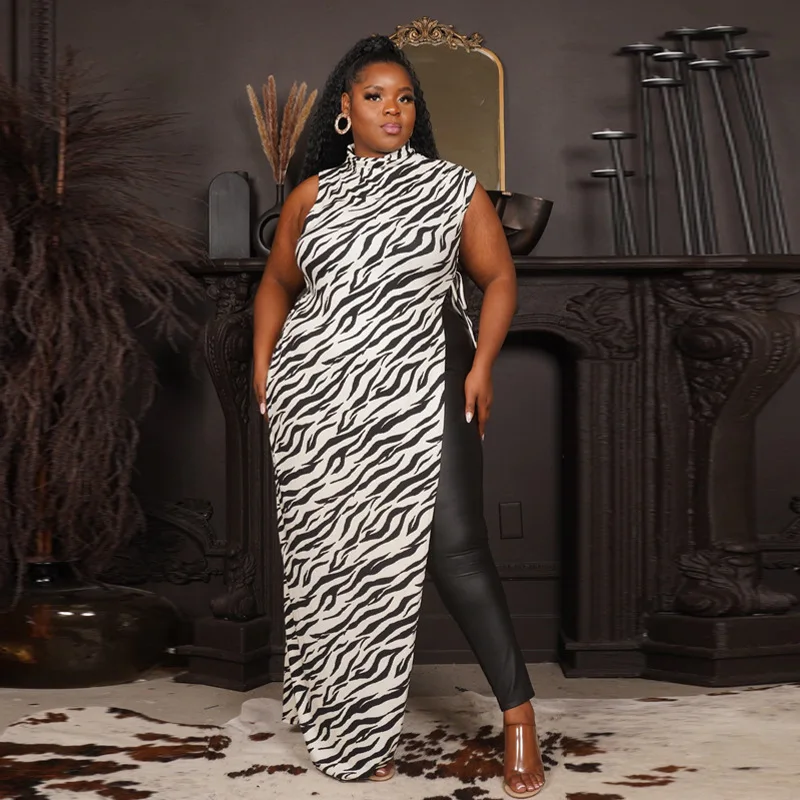 

Plus Size Tops Fashion Striped Print T Shirt Femme Sexy Cutout Lace Up Women Blouse Turtleneck Side Split Tank Summer Outfits