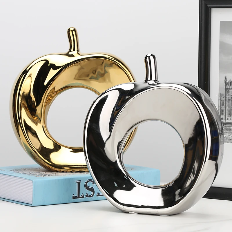 

Скандинавские керамические золотые и серебряные яблоки, полые яблочные украшения, фрукты, Декор, современные офисные аксессуары, поделки