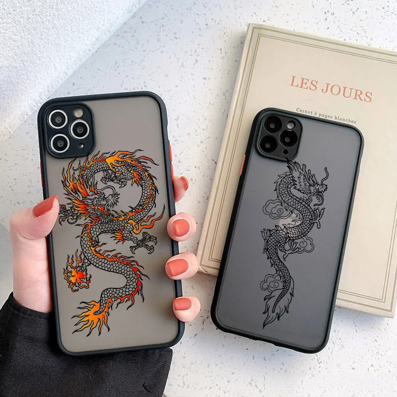 

Black Dragon Phone Case For iPhone 11 7 8 Plus X XR XS 12 13 Pro MAX Plus SE 2020 Fashion Animal Hard PC Back Cover Funda Shell
