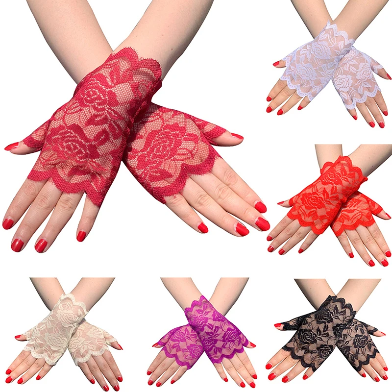 

Lace Fingerless Gloves Hollow Out Floral Gloves Short Half Finger Mittens Sunscreen Driving Gloves Sexy Wedding Bridal Glove New